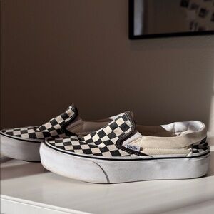 Vans Black and Cream Checkerboard Slip-Ons